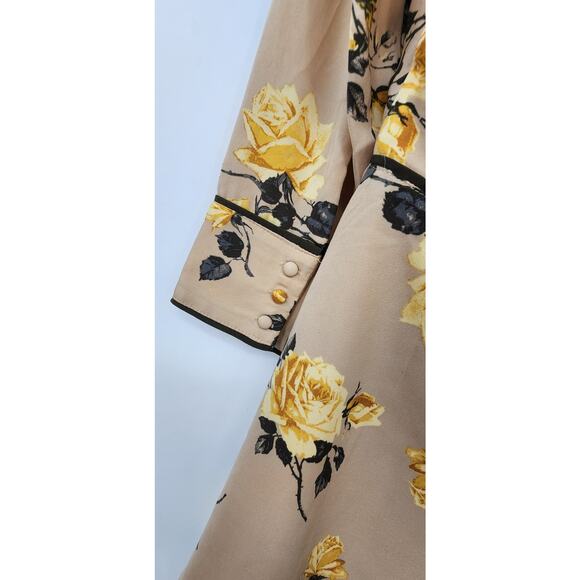 J.O.A Just‎ One Answer Long Sleeve Floral Yellow Rose Dress Size Medium - Picture 10 of 13